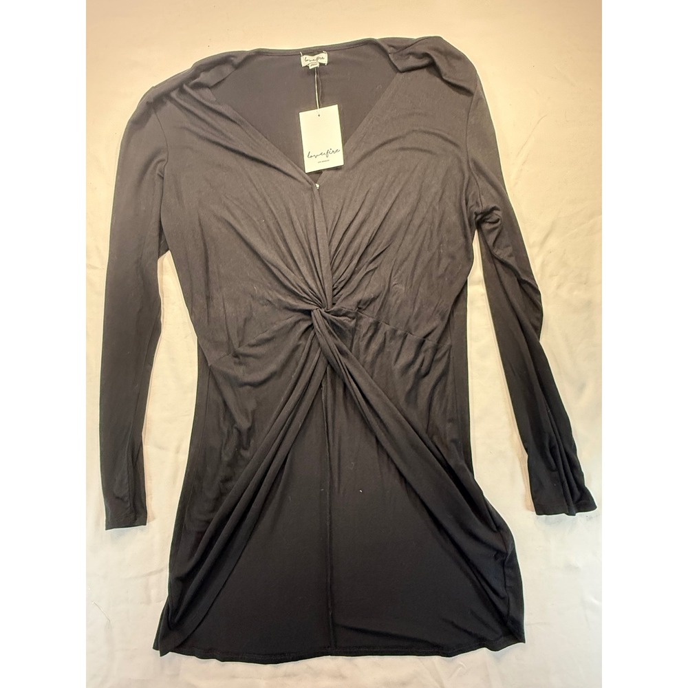 Love Fire Womens XXL Black Twist Front V-Neck Long Sleeve Tunic Top NWT